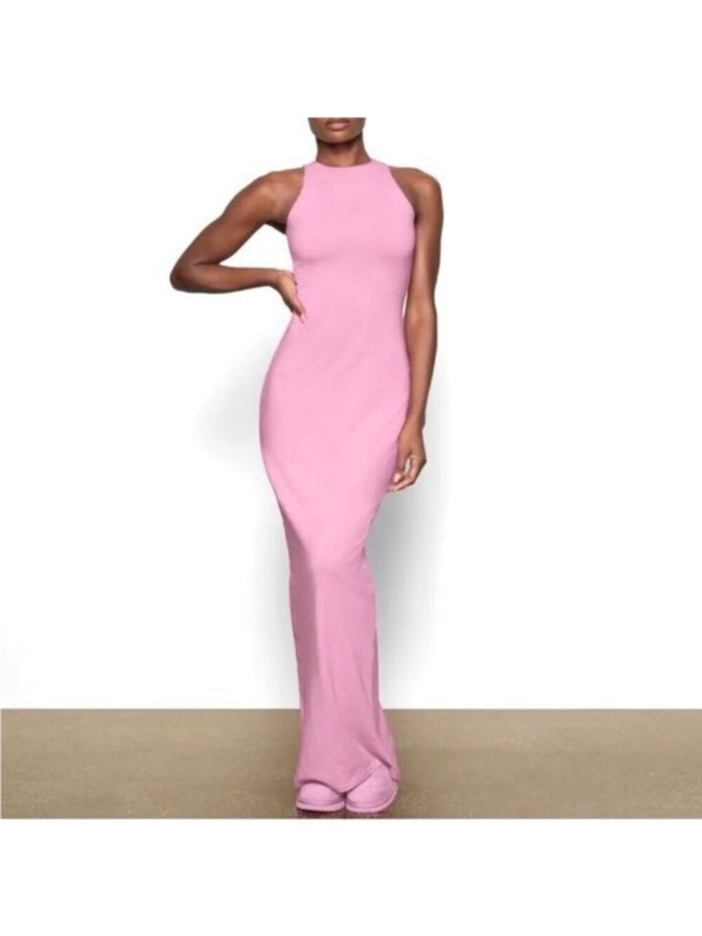 Skims Cotton Candy Pink Ribbed Maxi Sleeveless Dress Womens Size Medium
